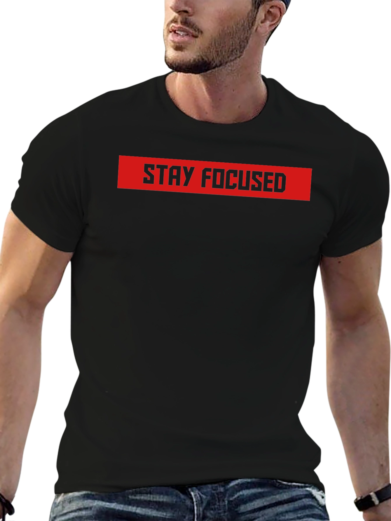 Stay Focused Black Graphic Tee - Motivational Shirt