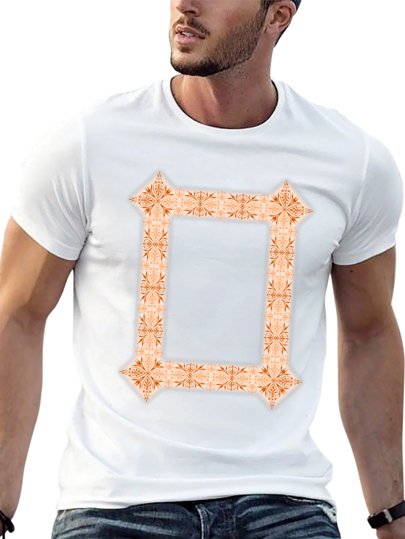 Ornate Border Graphic Print Black T-Shirt