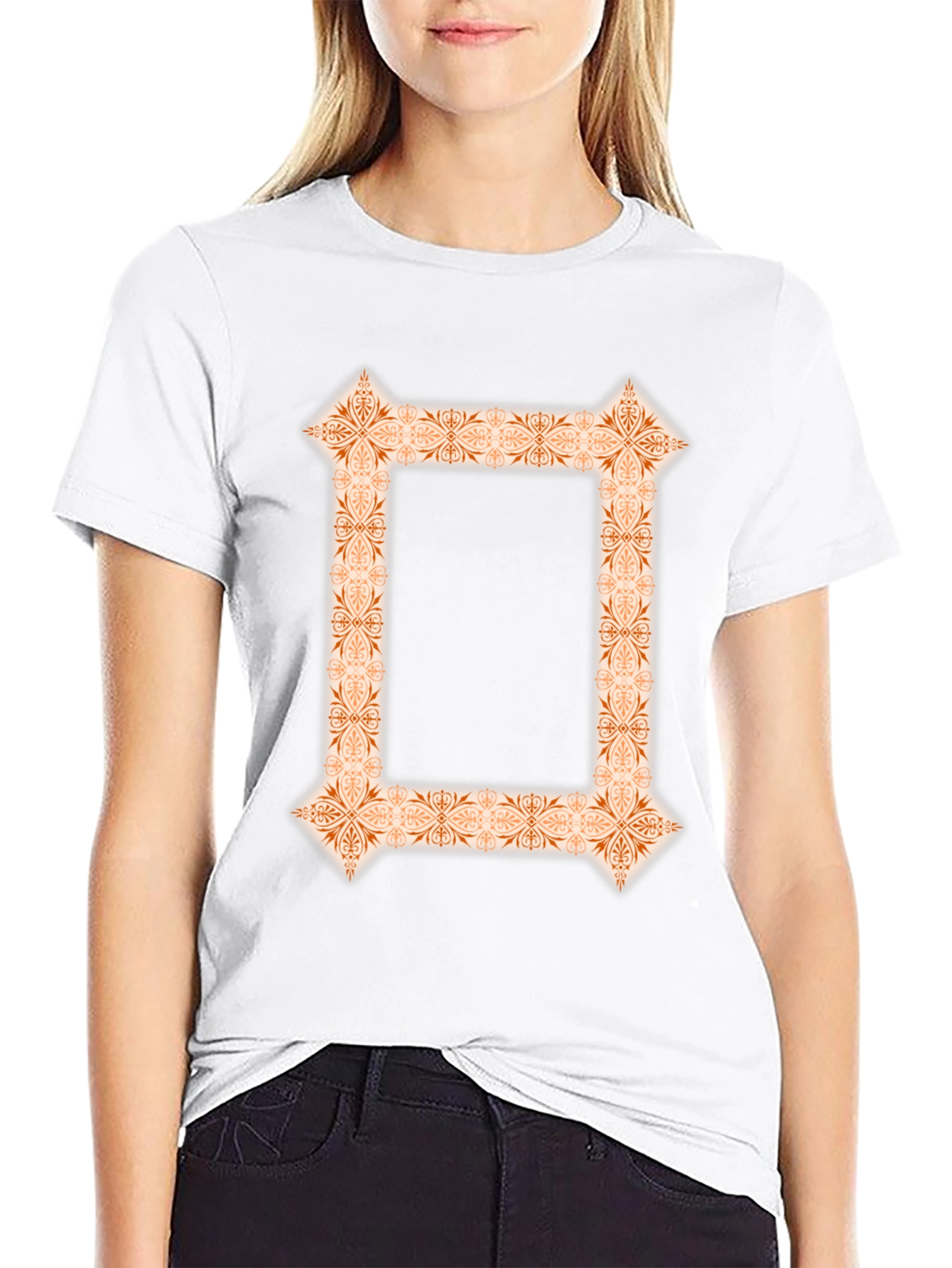 Ornate Border Graphic Print Black T-Shirt