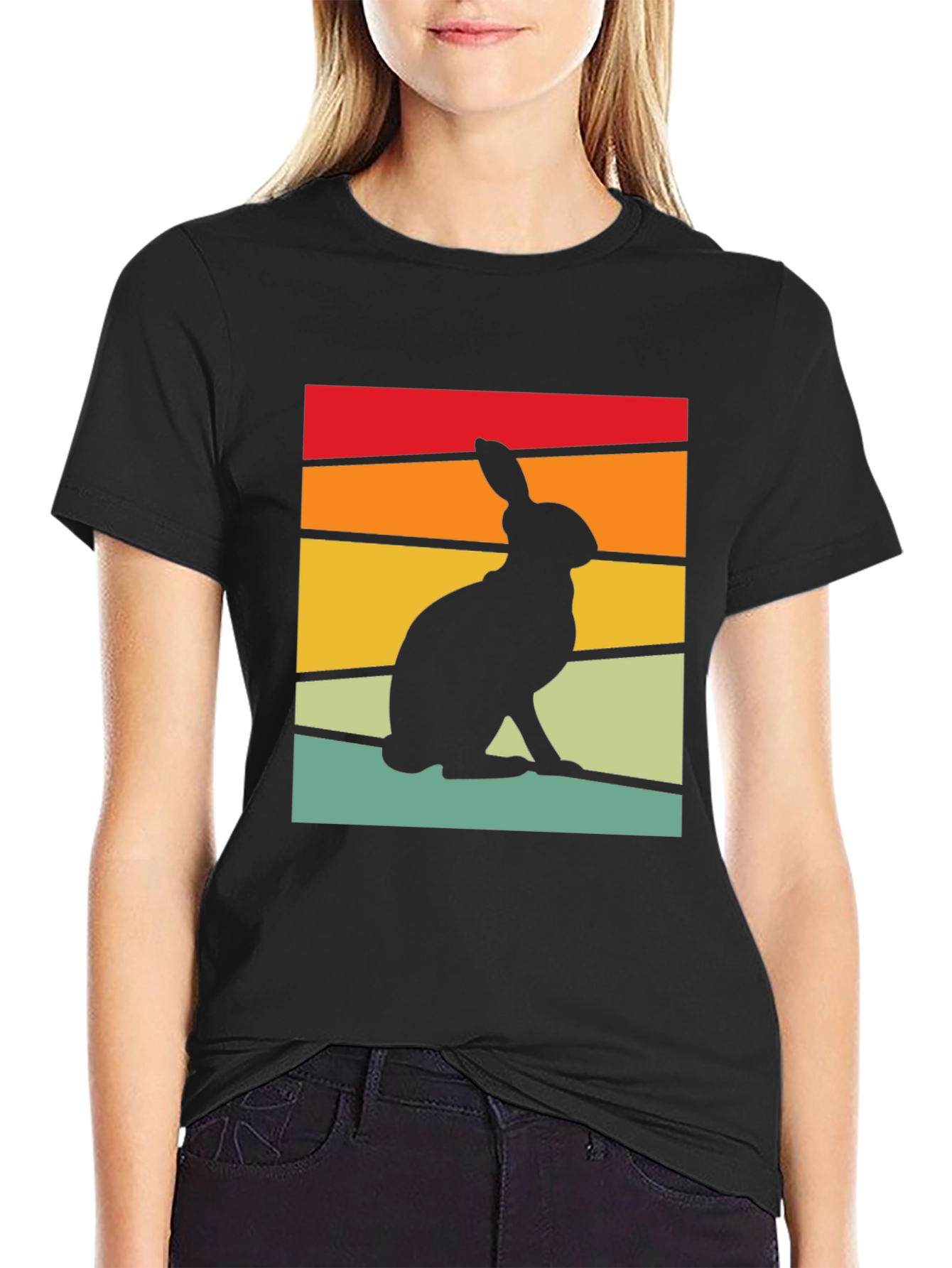 Retro Rabbit Graphic Tee - Black