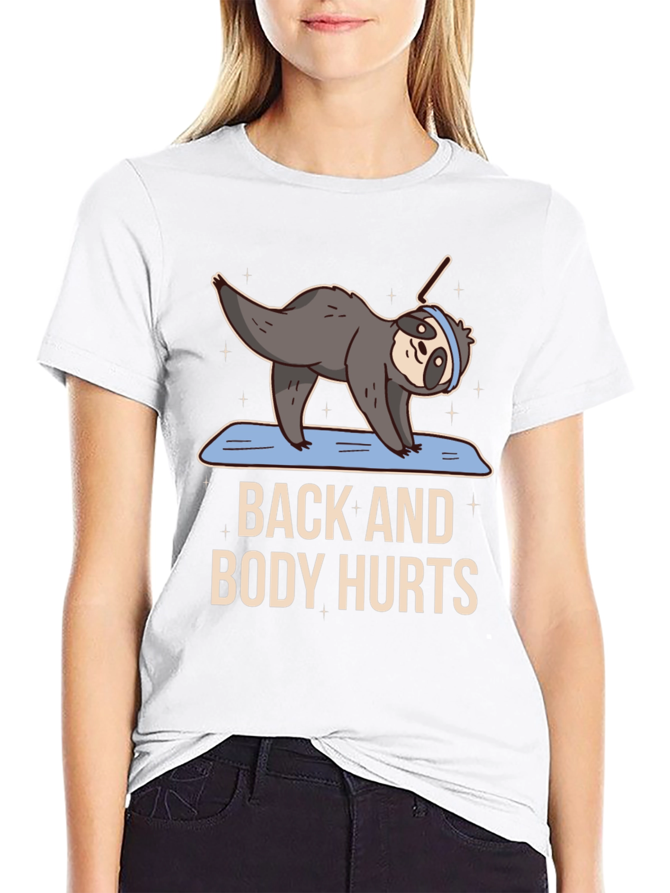 Funny Yoga Sloth T-Shirt - Back and Body Hurts