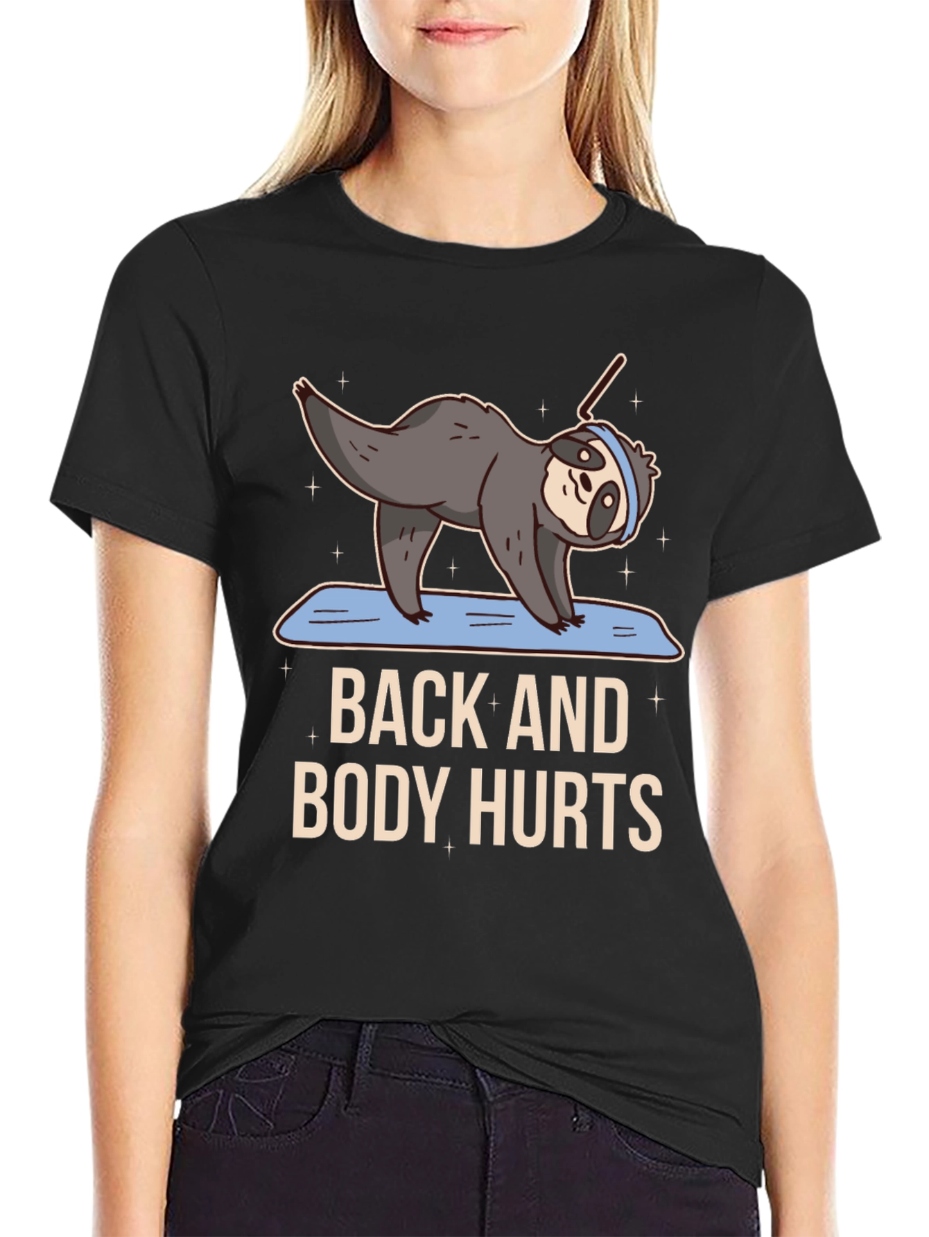 Funny Yoga Sloth T-Shirt - Back and Body Hurts