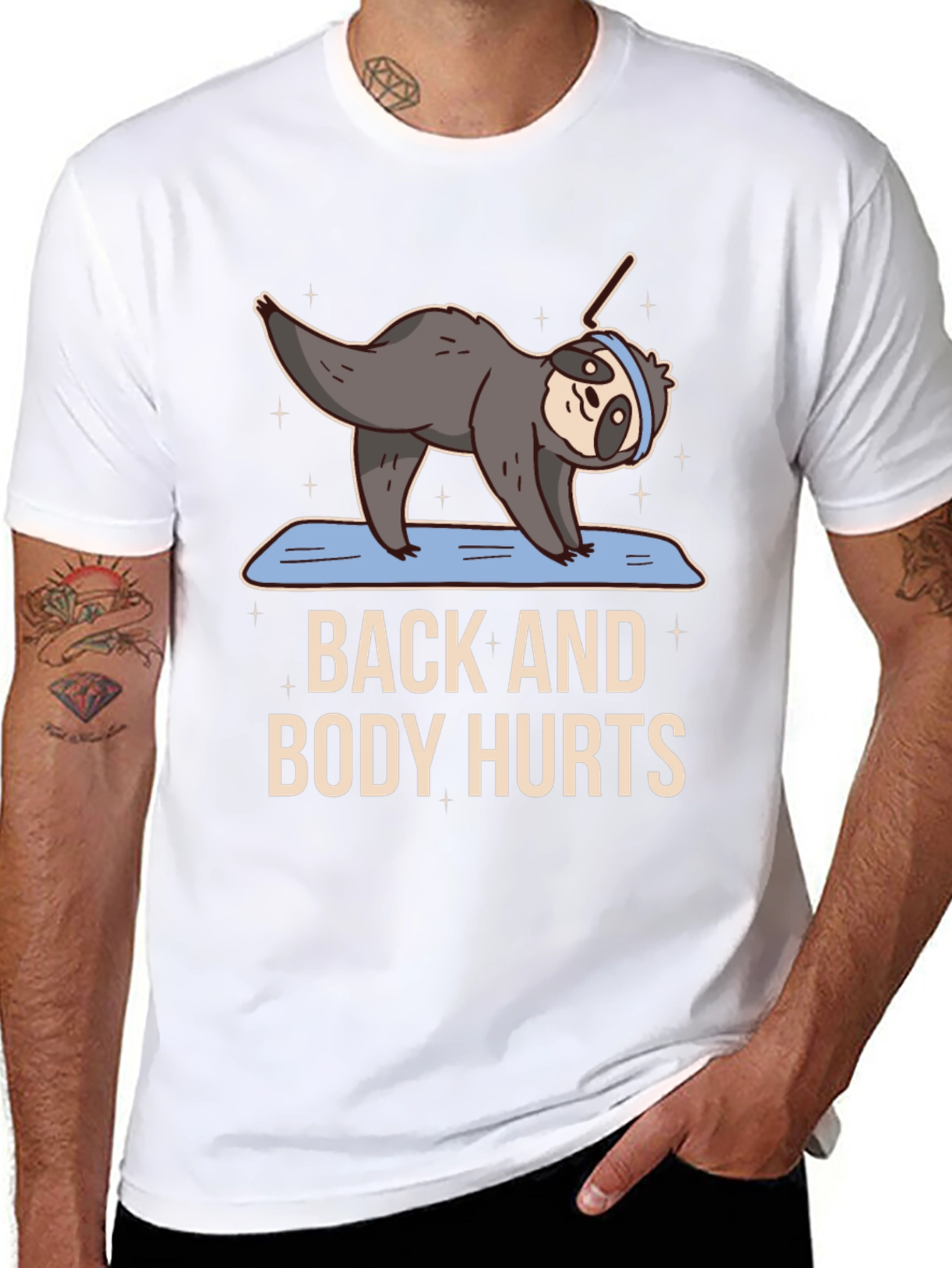 Funny Yoga Sloth T-Shirt - Back and Body Hurts