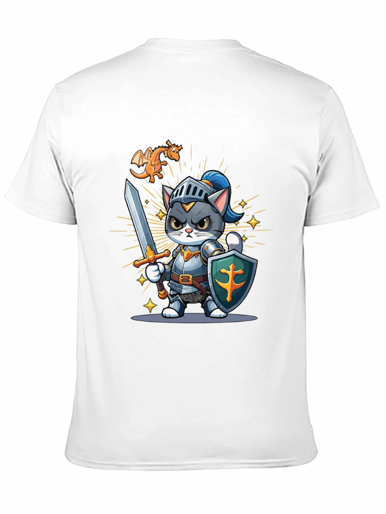 Cat Knight T-Shirt: Cartoon Medieval Warrior Tee
