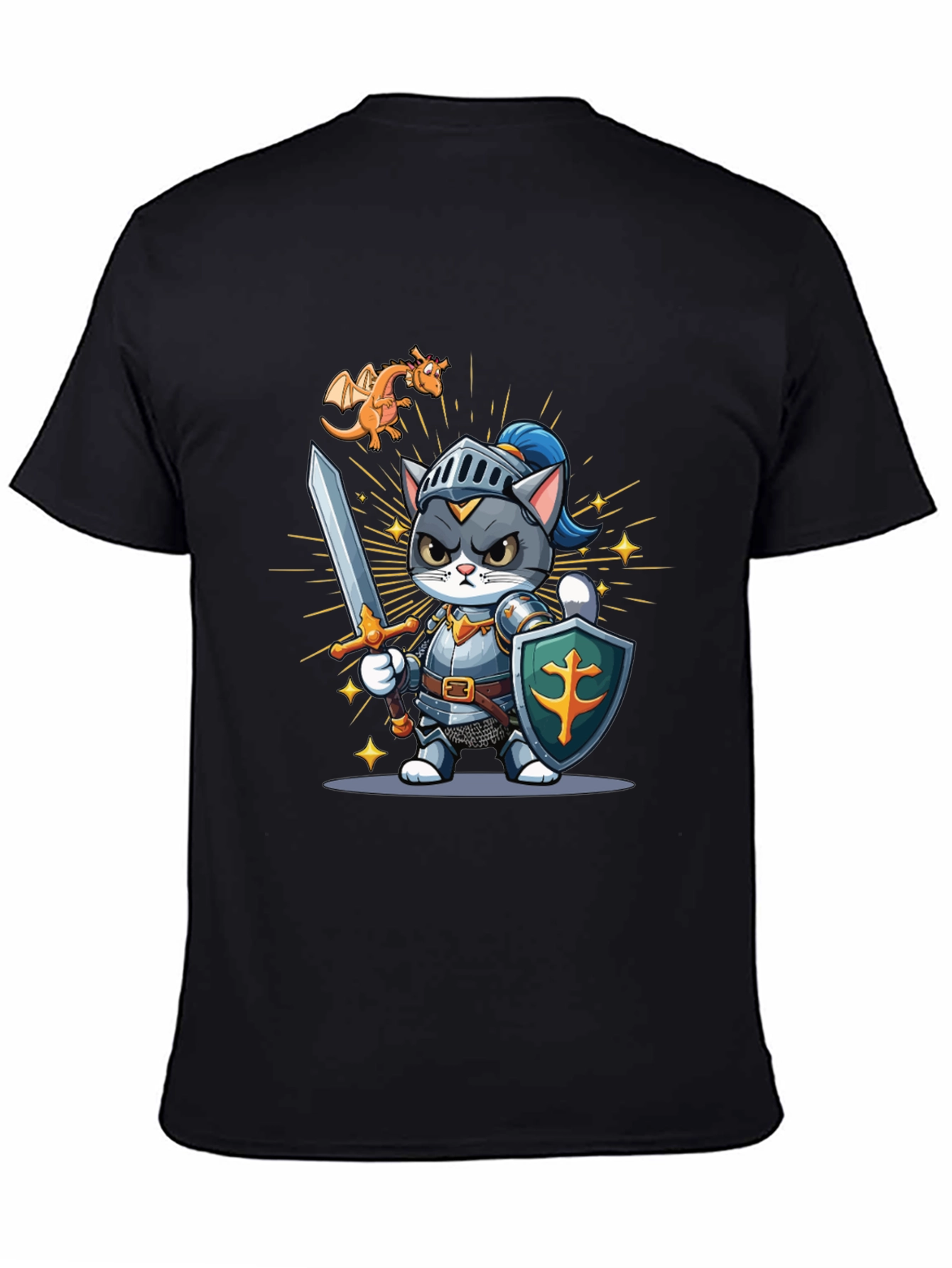 Cat Knight T-Shirt: Cartoon Medieval Warrior Tee
