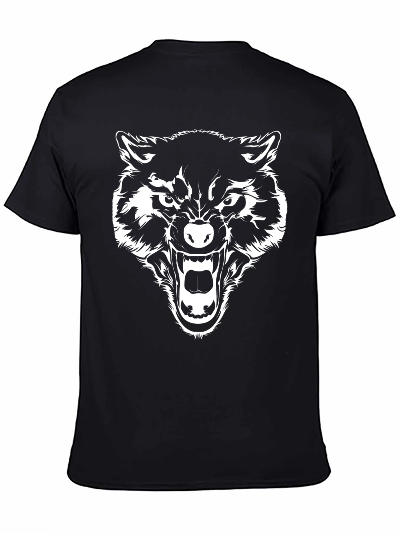 Mens Black T-Shirt with Wolf Graphic