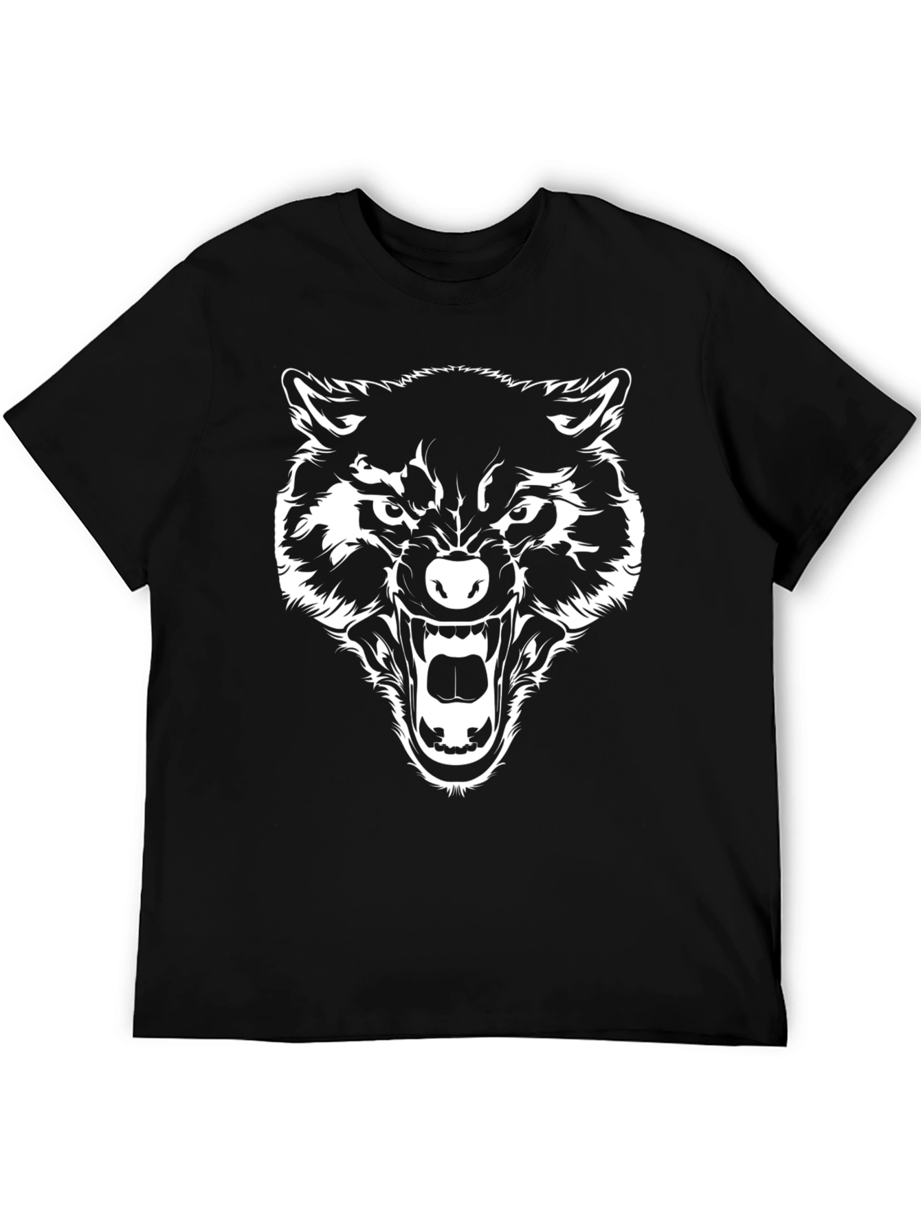 Mens Black T-Shirt with Wolf Graphic