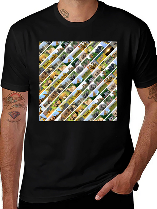 Safari Animal Print Mens Black T-Shirt