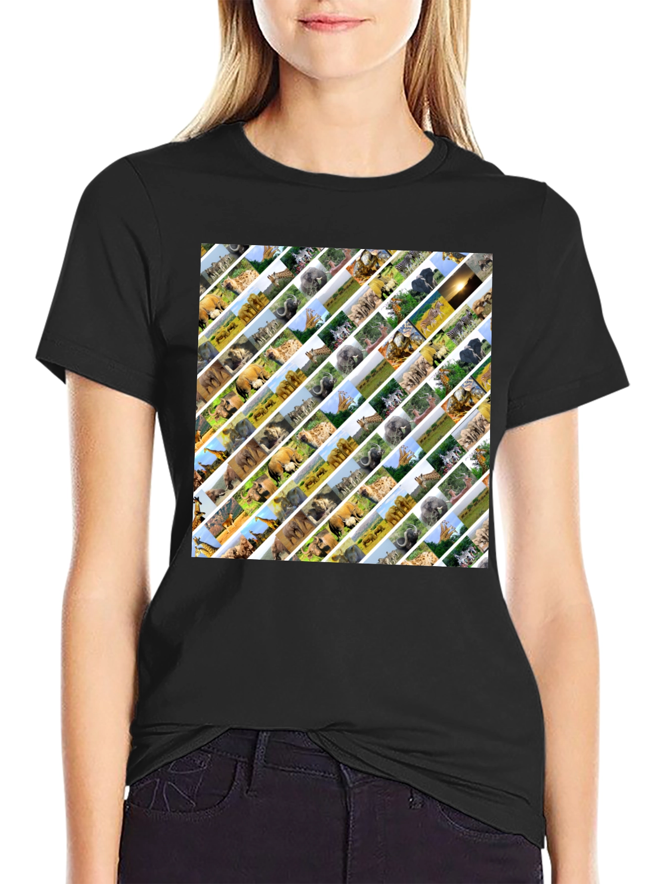 Safari Animal Print Mens Black T-Shirt