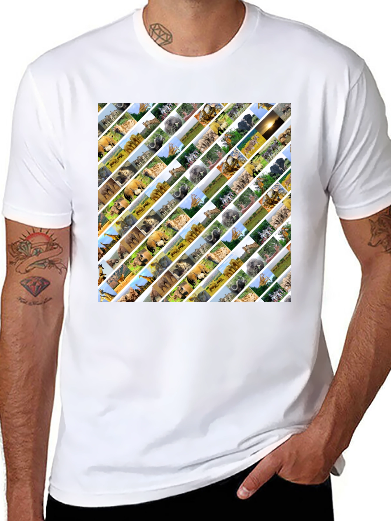 Safari Animal Print Mens Black T-Shirt