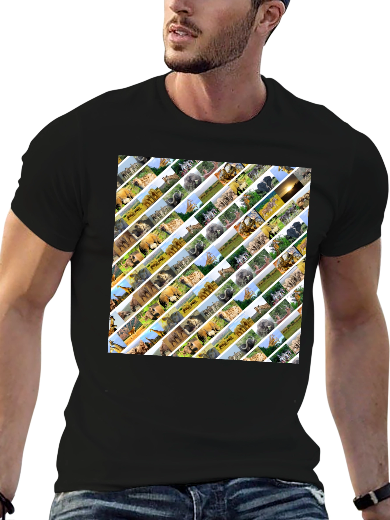 Safari Animal Print Mens Black T-Shirt