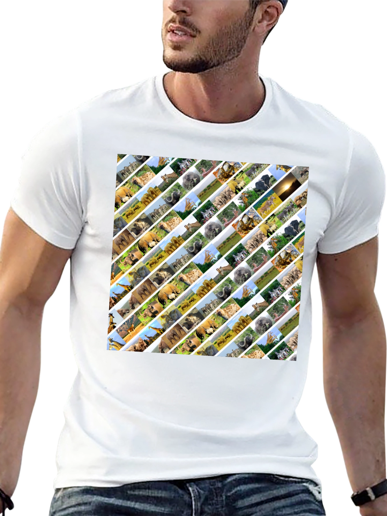 Safari Animal Print Mens Black T-Shirt
