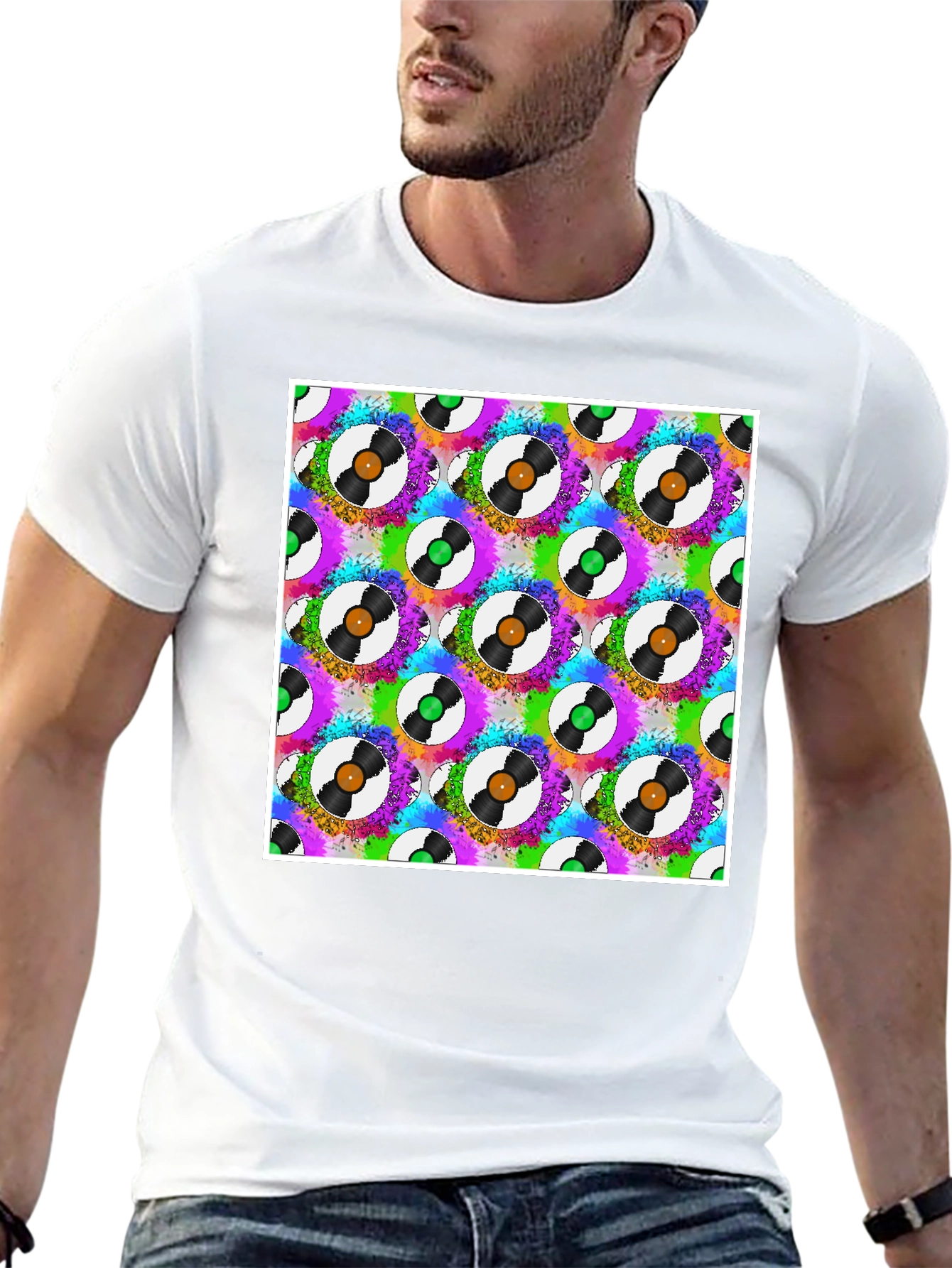 Retro Vinyl Record Pattern T-Shirt