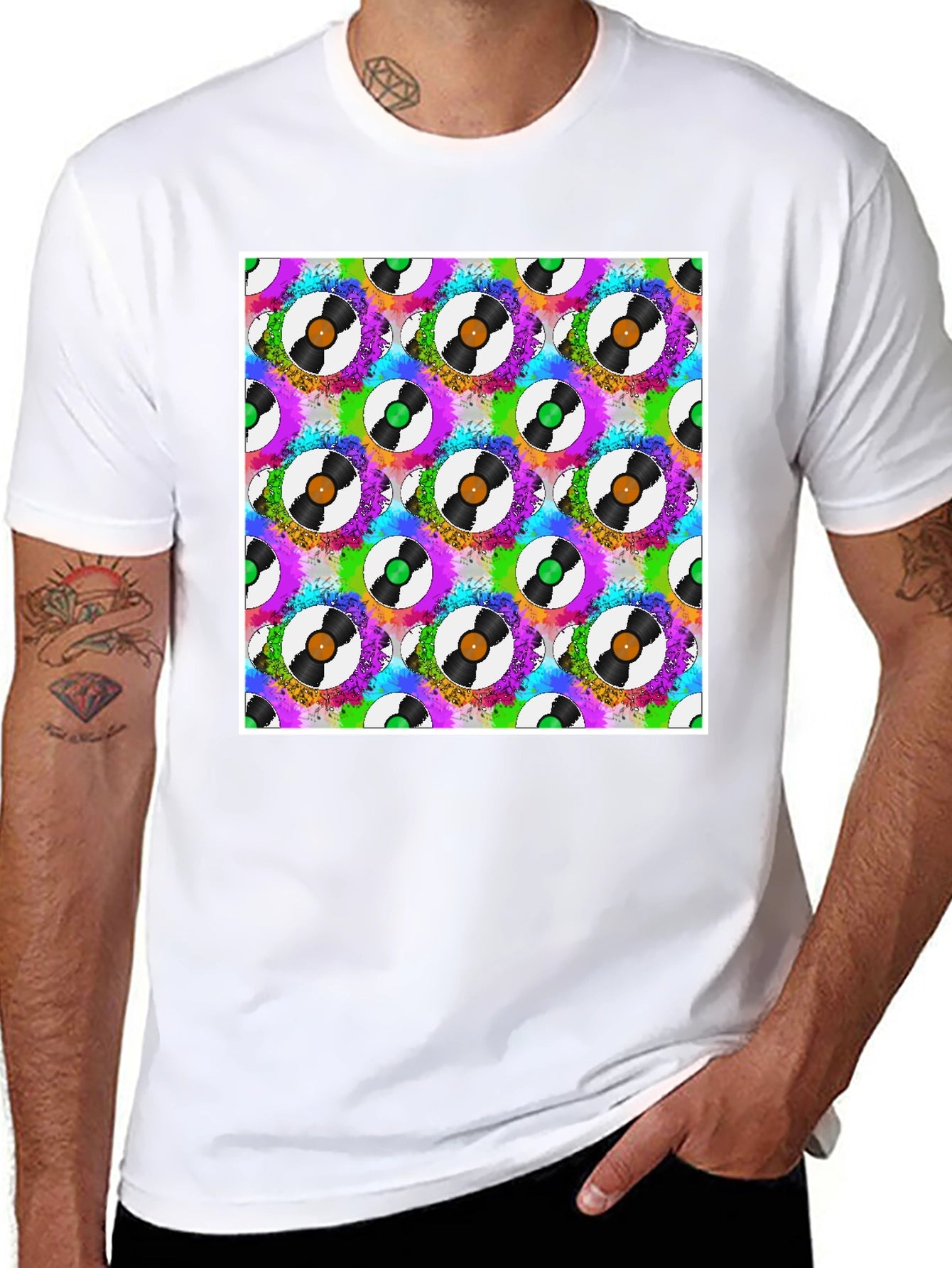 Retro Vinyl Record Pattern T-Shirt