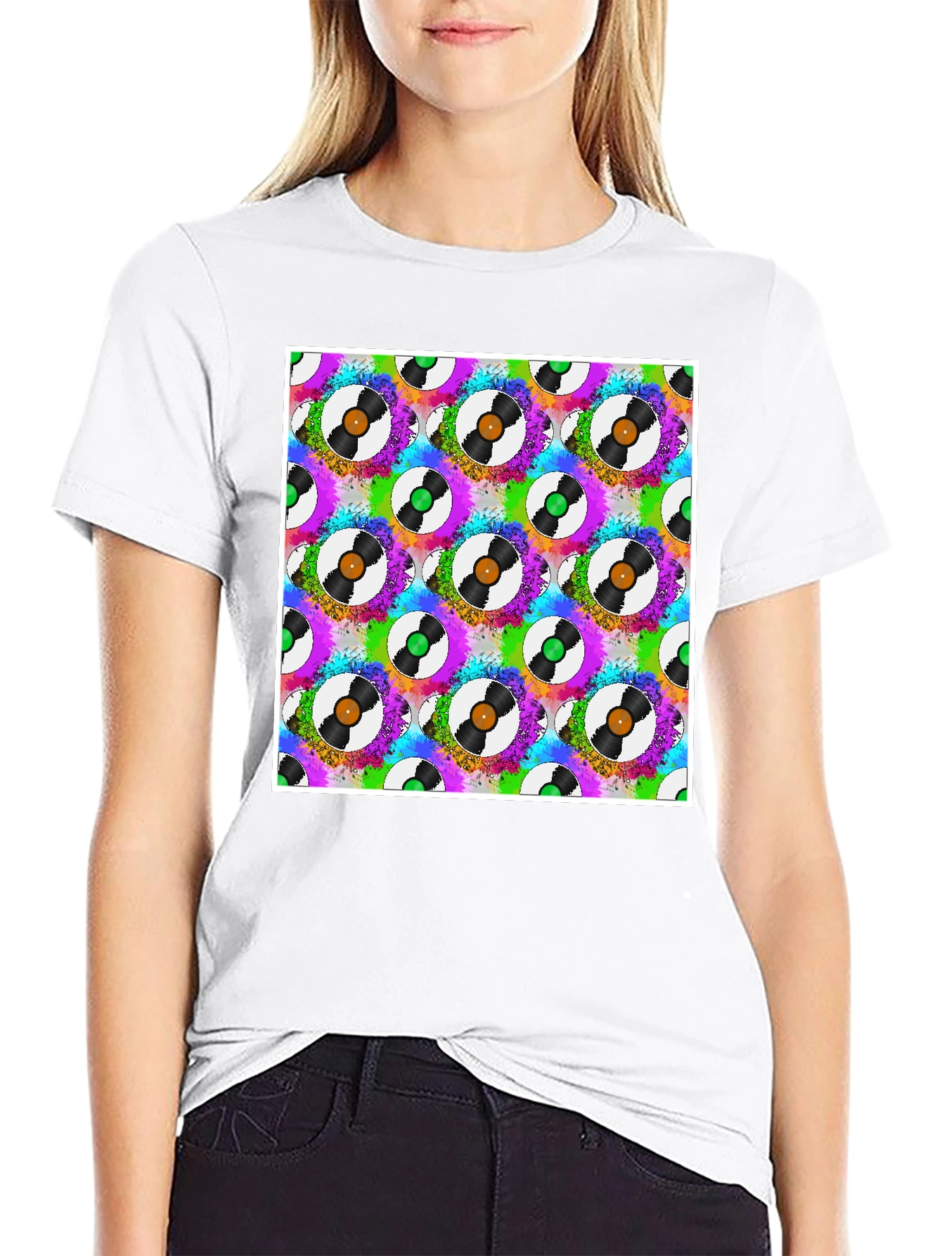 Retro Vinyl Record Pattern T-Shirt
