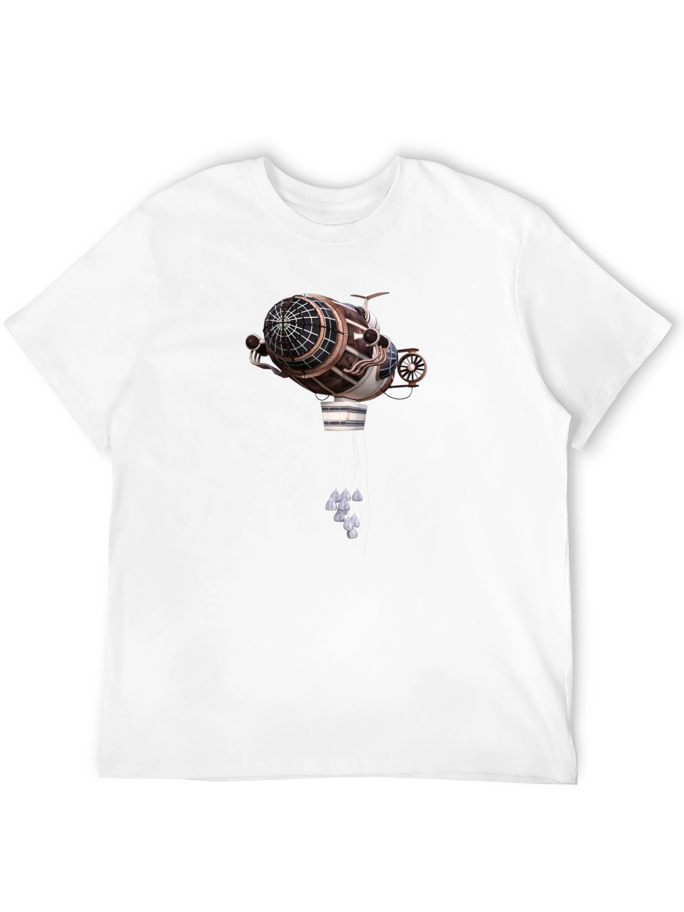 Steampunk Airship Graphic Tee - Black Cotton T-Shirt