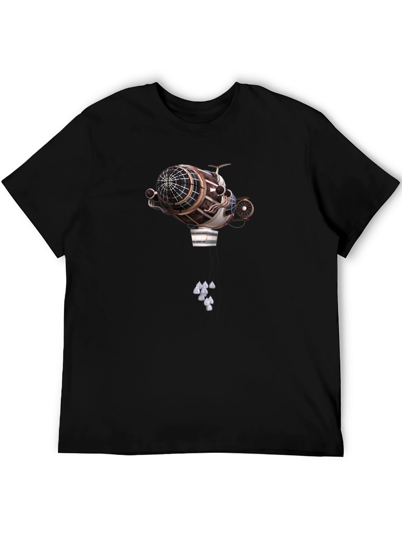 Steampunk Airship Graphic Tee - Black Cotton T-Shirt