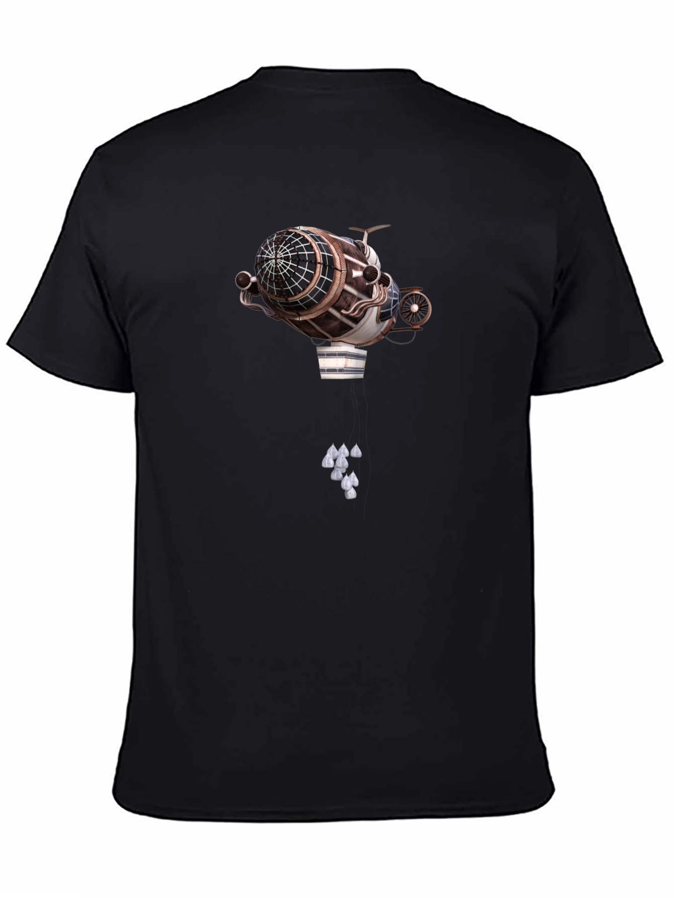 Steampunk Airship Graphic Tee - Black Cotton T-Shirt