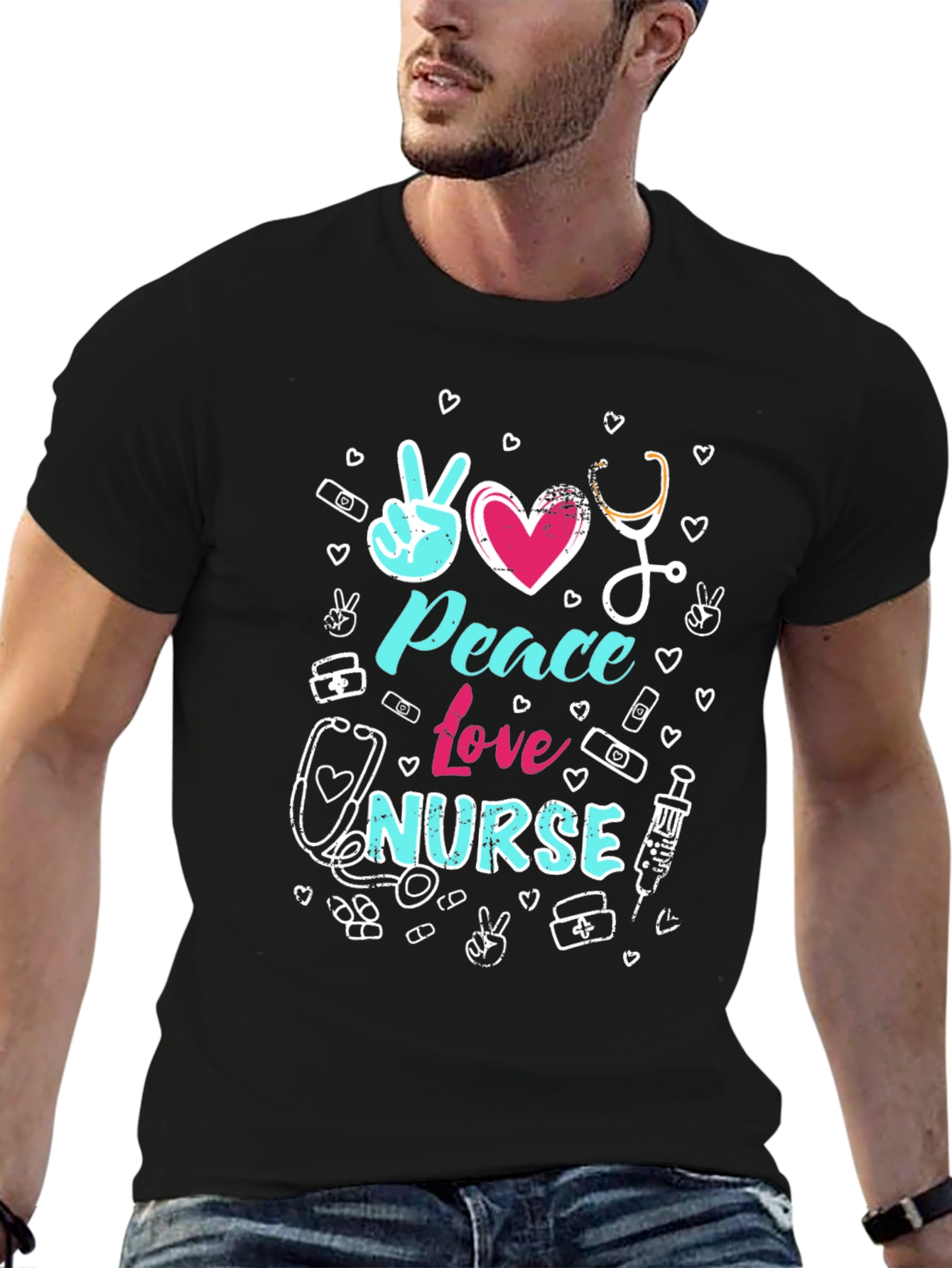 Peace Love Nurse Graphic T-Shirt