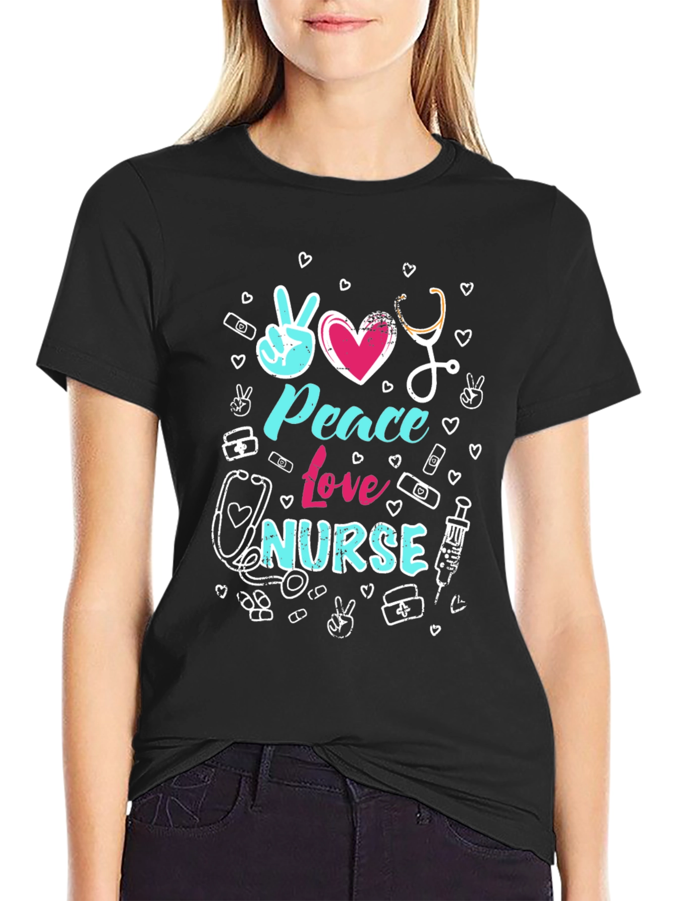 Peace Love Nurse Graphic T-Shirt