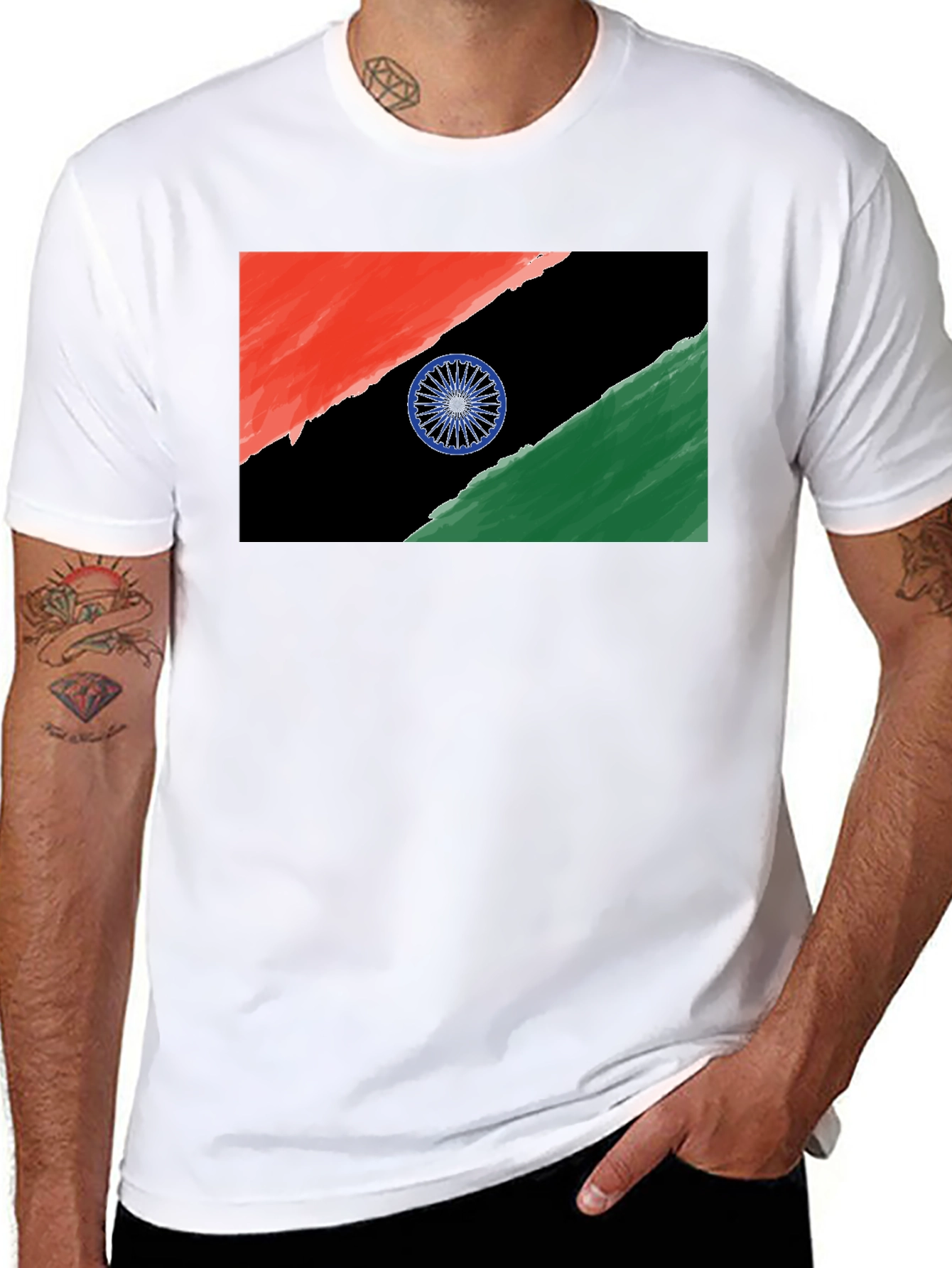 India Flag Graphic Tee - Black Cotton T-Shirt