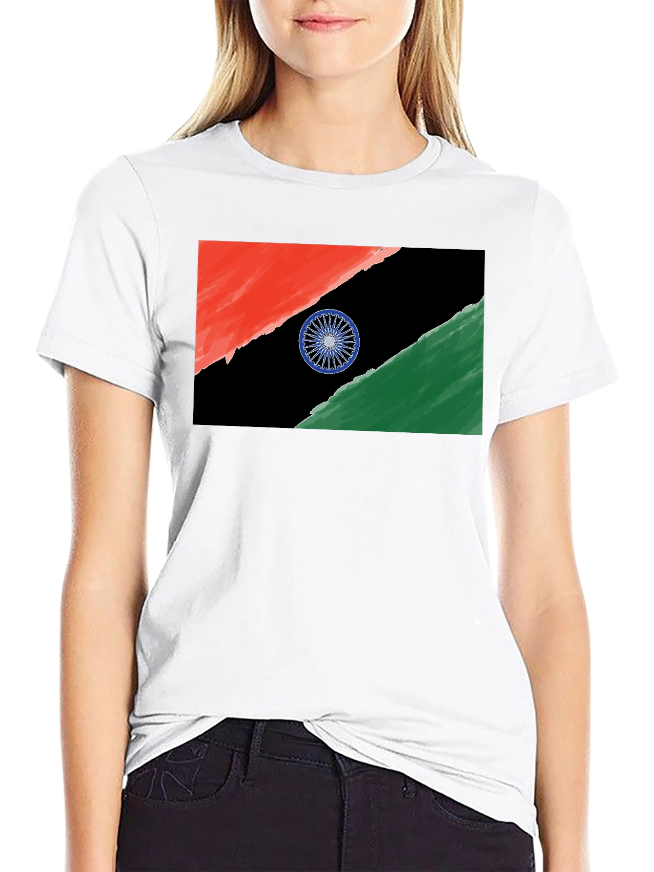 India Flag Graphic Tee - Black Cotton T-Shirt