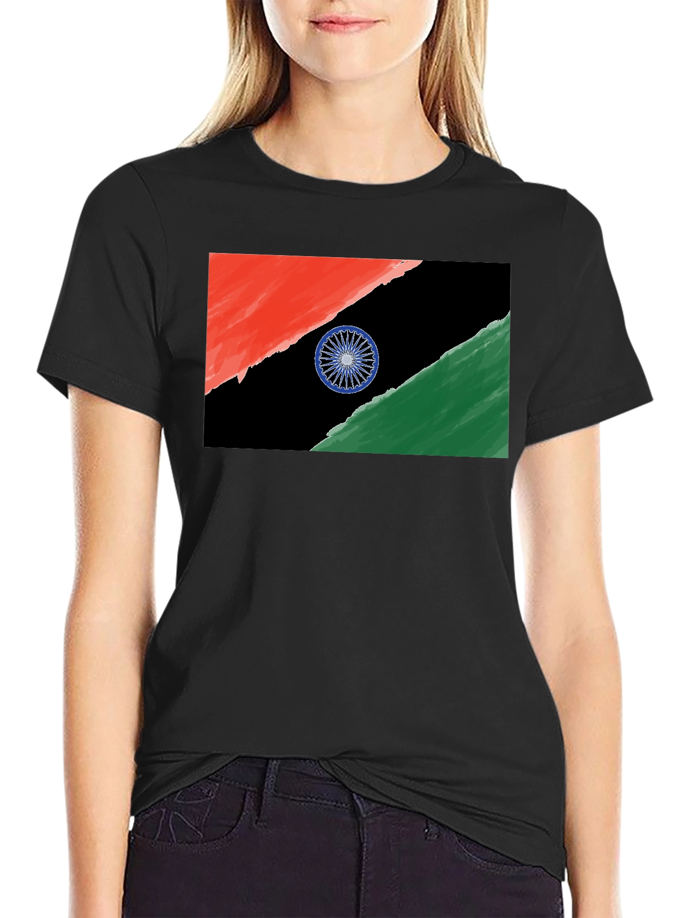 India Flag Graphic Tee - Black Cotton T-Shirt