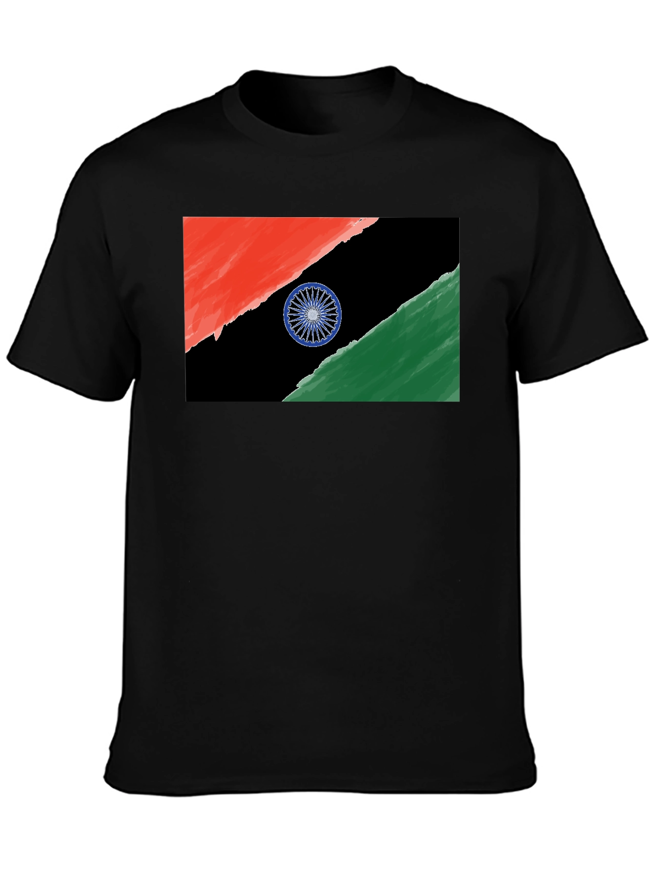 India Flag Graphic Tee - Black Cotton T-Shirt