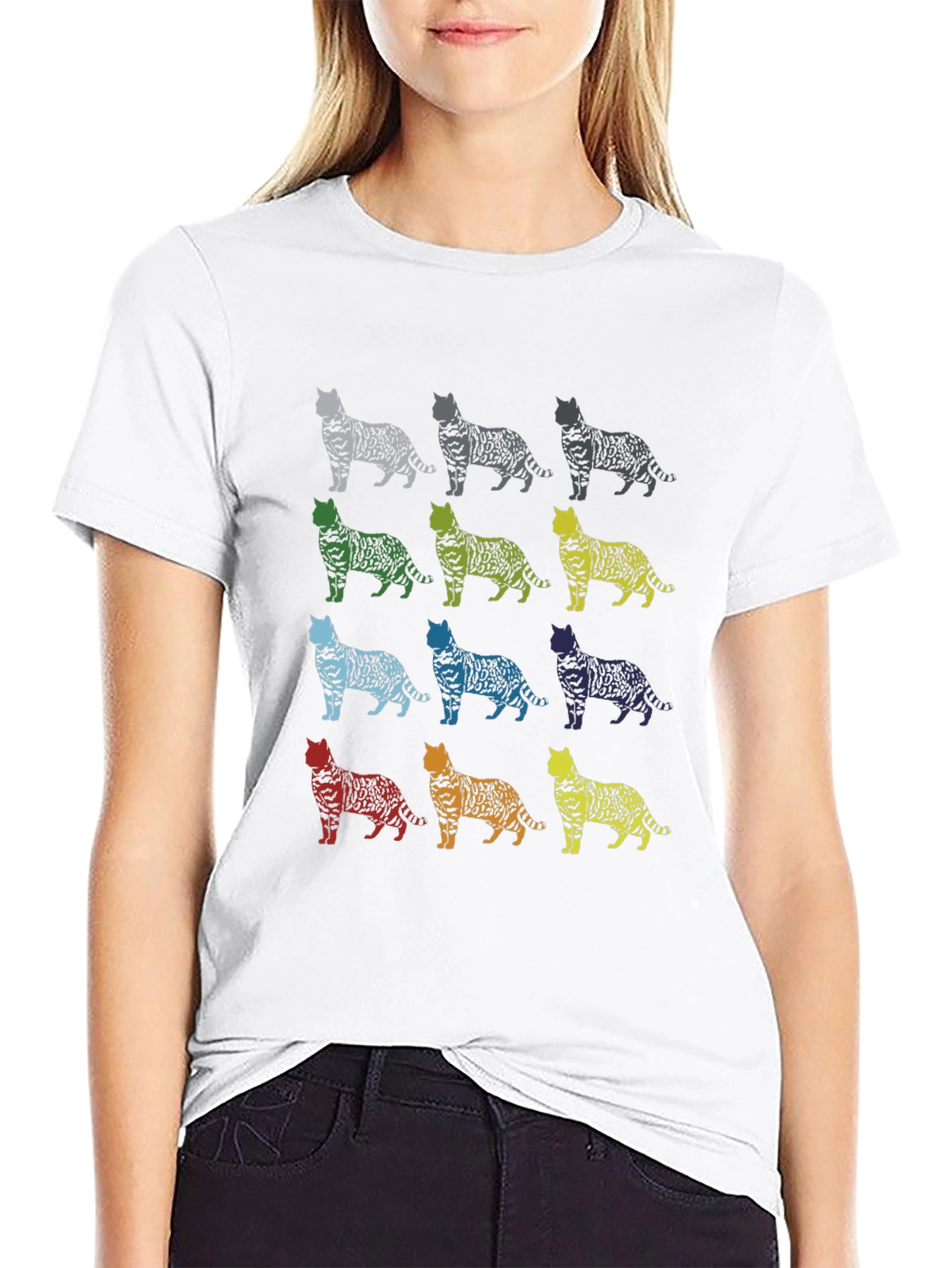 Colorful Cat Pattern T-Shirt