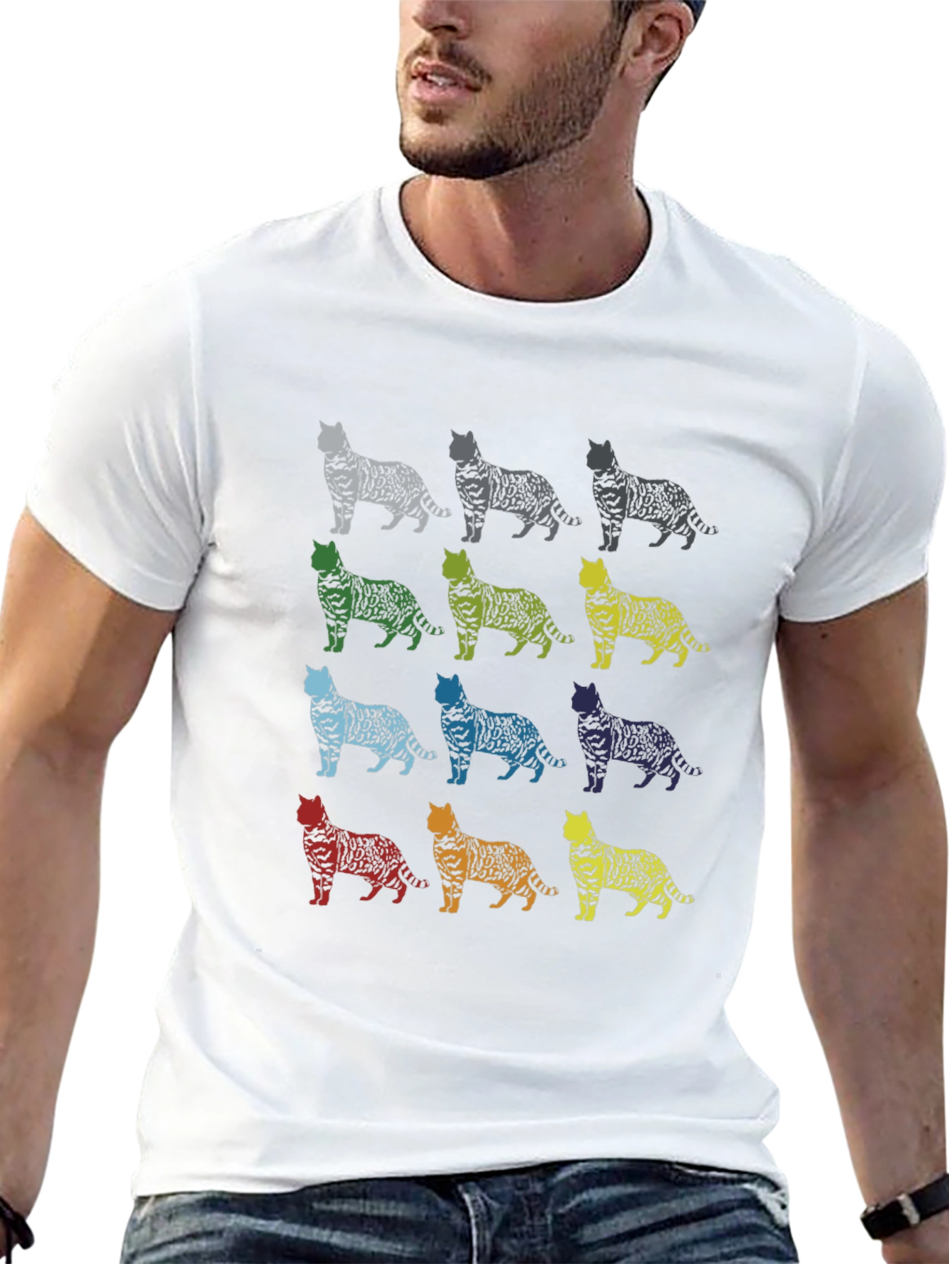 Colorful Cat Pattern T-Shirt