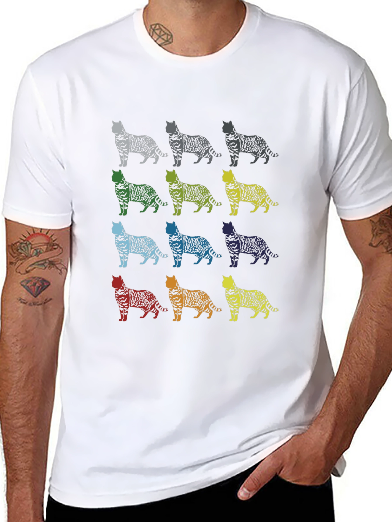 Colorful Cat Pattern T-Shirt