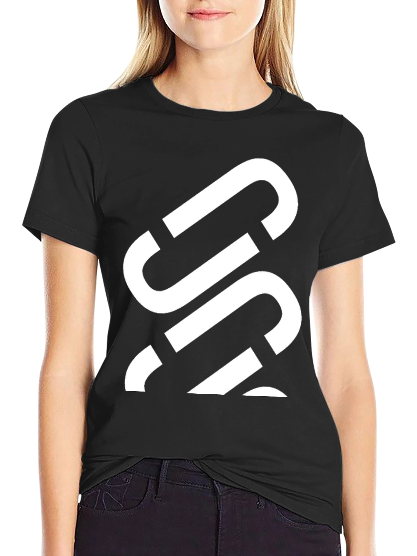 Mens Black Graphic Tee - Abstract White Design
