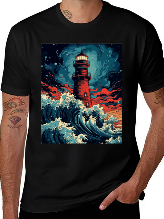 Lighthouse Wave Graphic Tee - Coastal Style