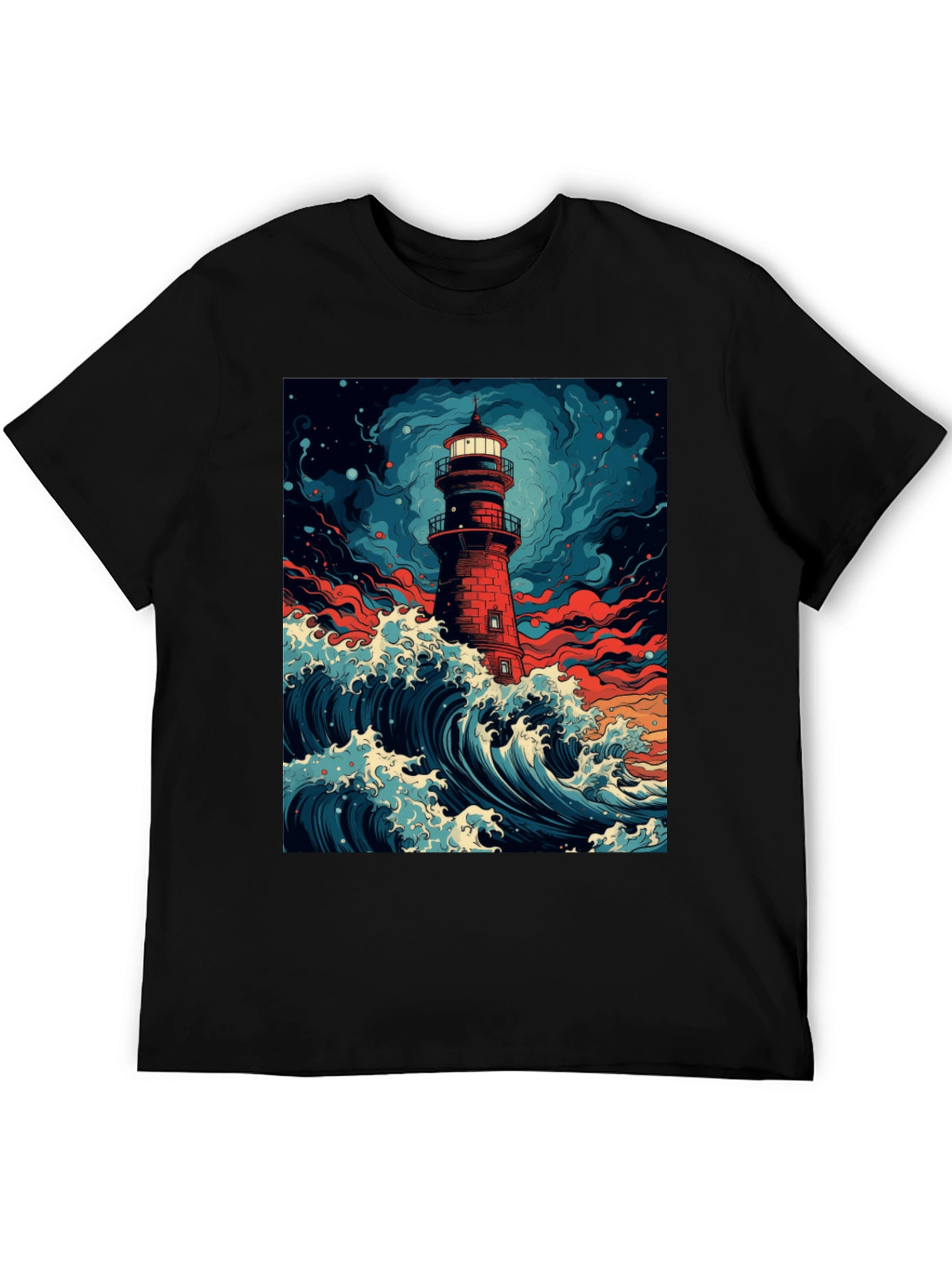 Lighthouse Wave Graphic Tee - Coastal Style
