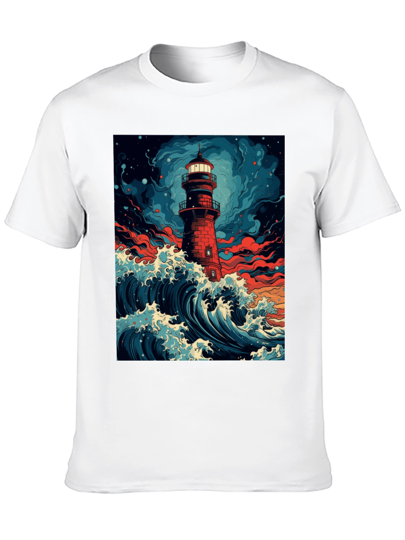 Lighthouse Wave Graphic Tee - Coastal Style
