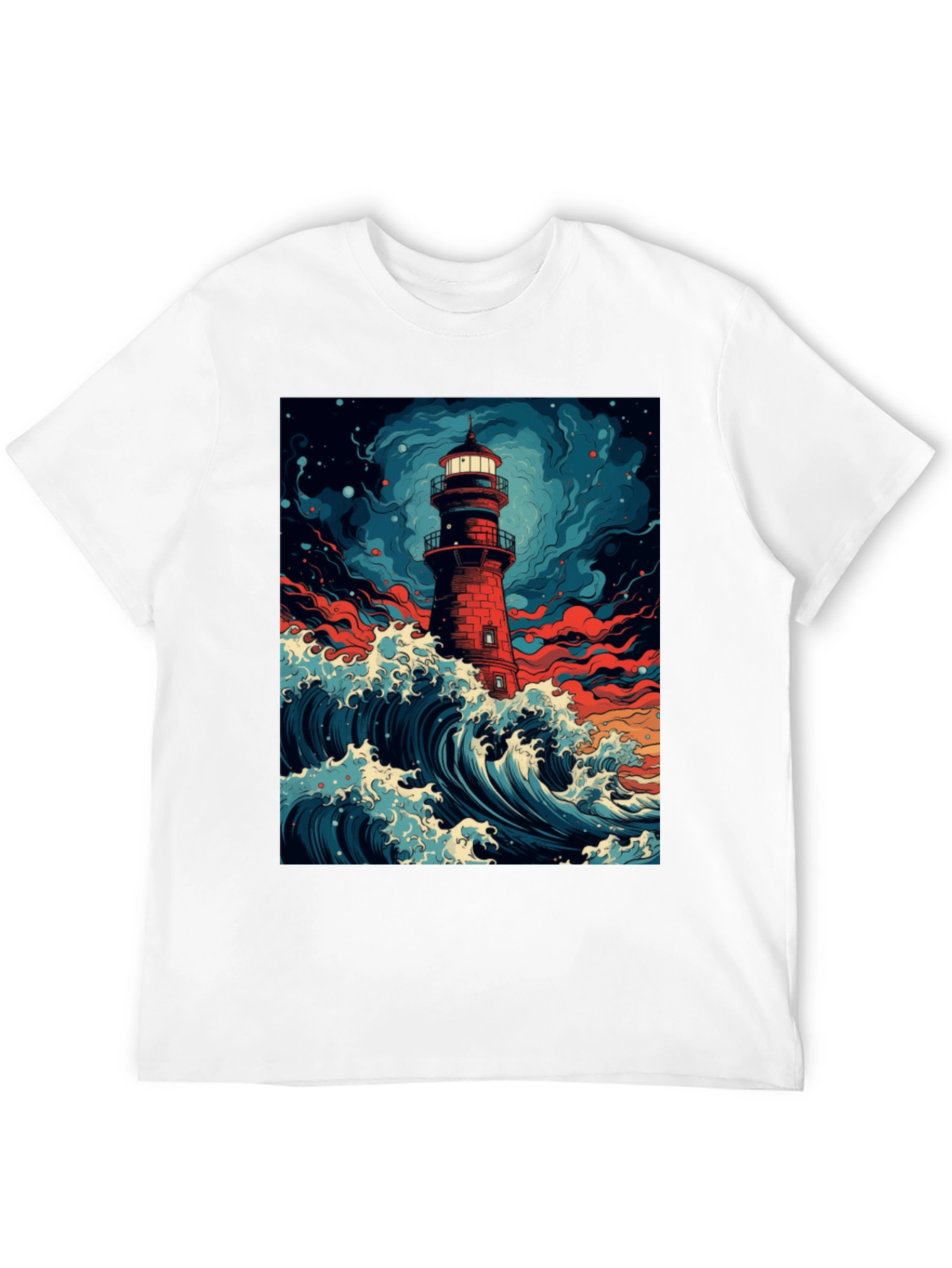 Lighthouse Wave Graphic Tee - Coastal Style