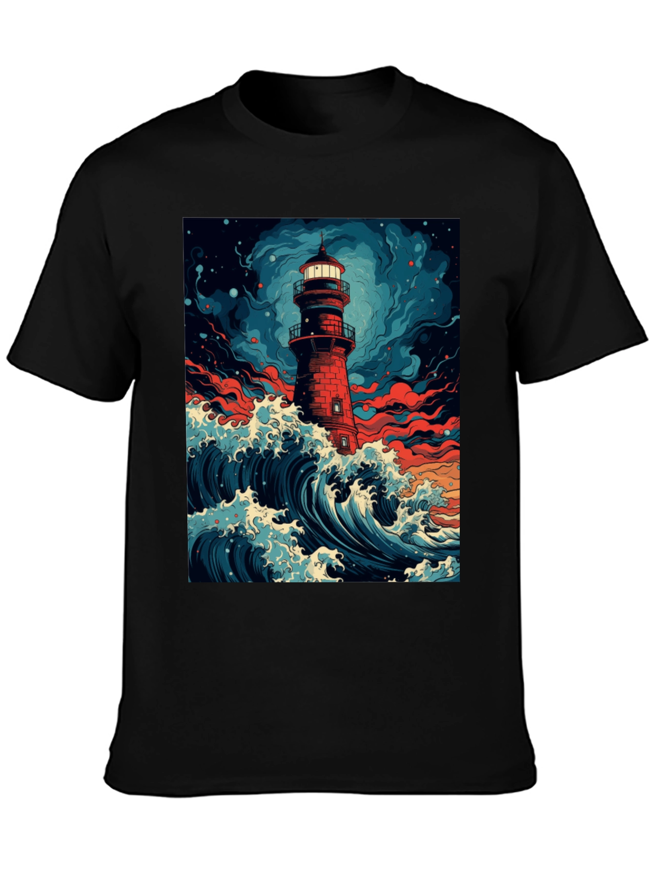 Lighthouse Wave Graphic Tee - Coastal Style
