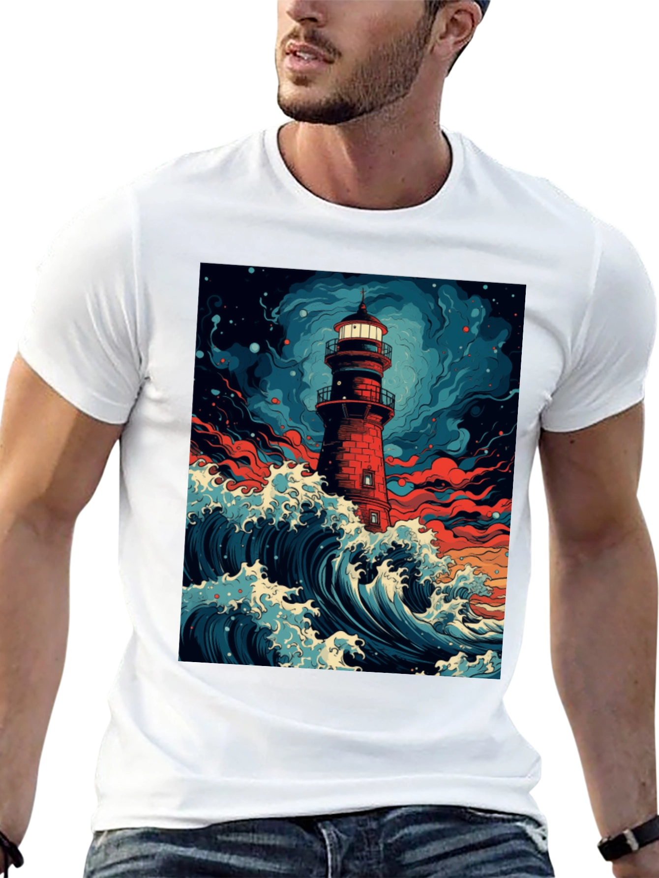 Lighthouse Wave Graphic Tee - Coastal Style