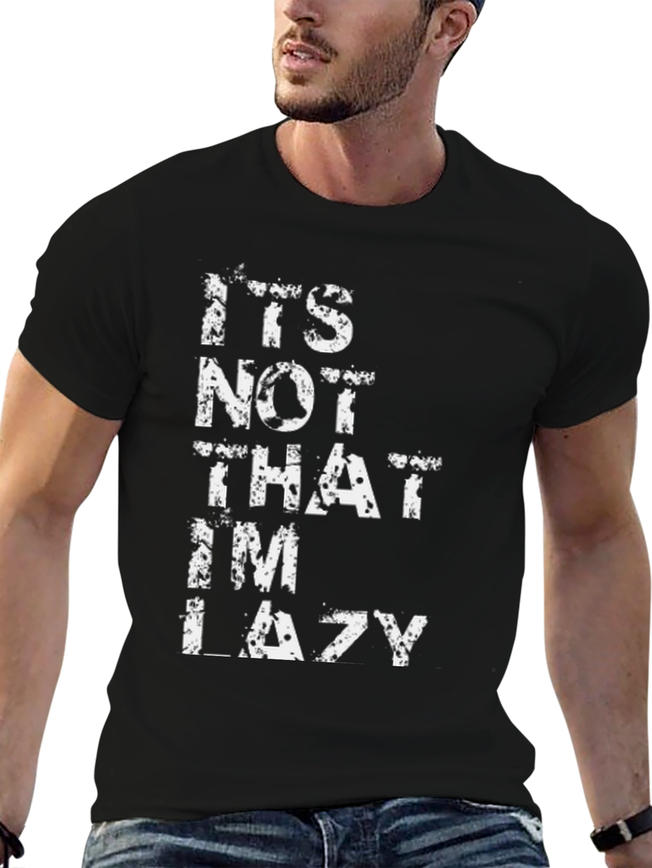 Funny Lazy Graphic Tee - Black Cotton T-Shirt