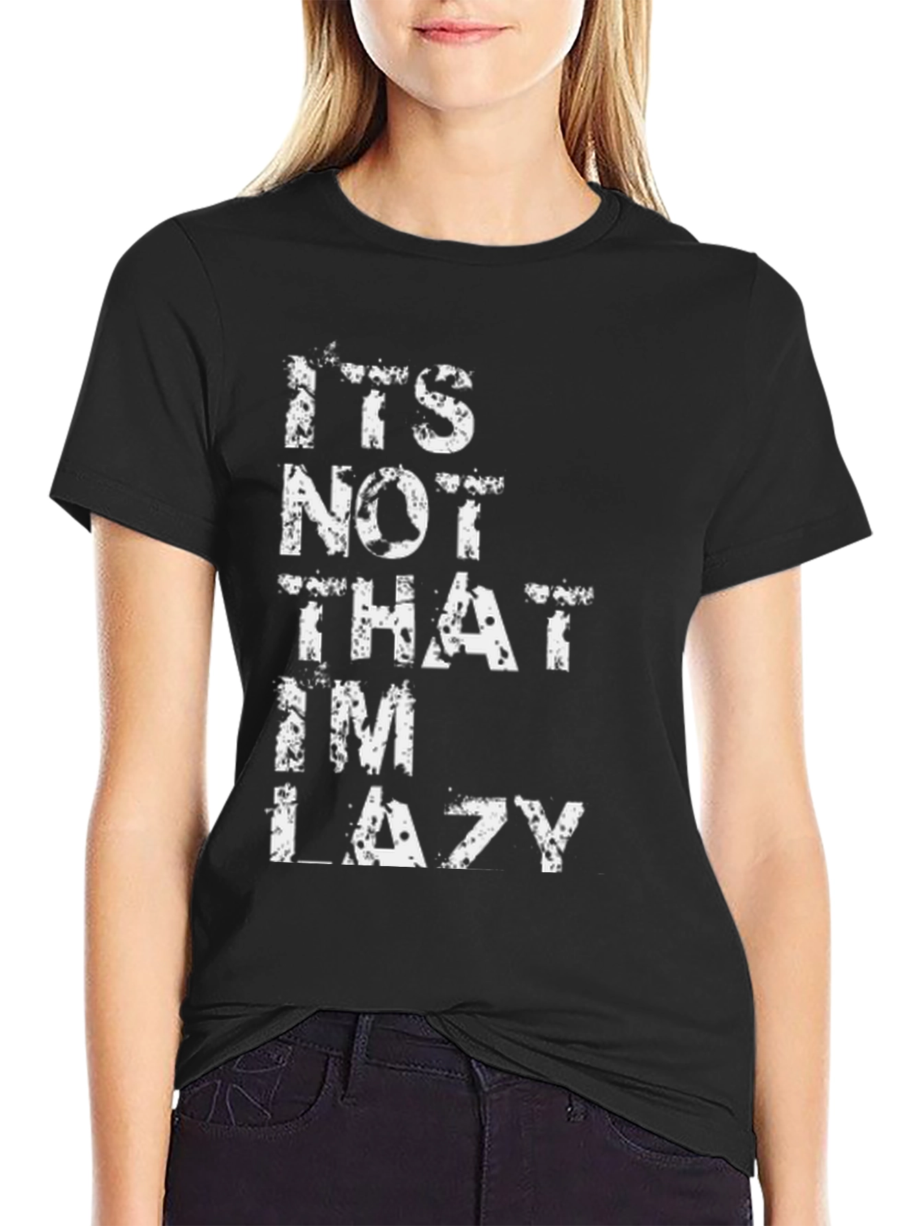 Funny Lazy Graphic Tee - Black Cotton T-Shirt