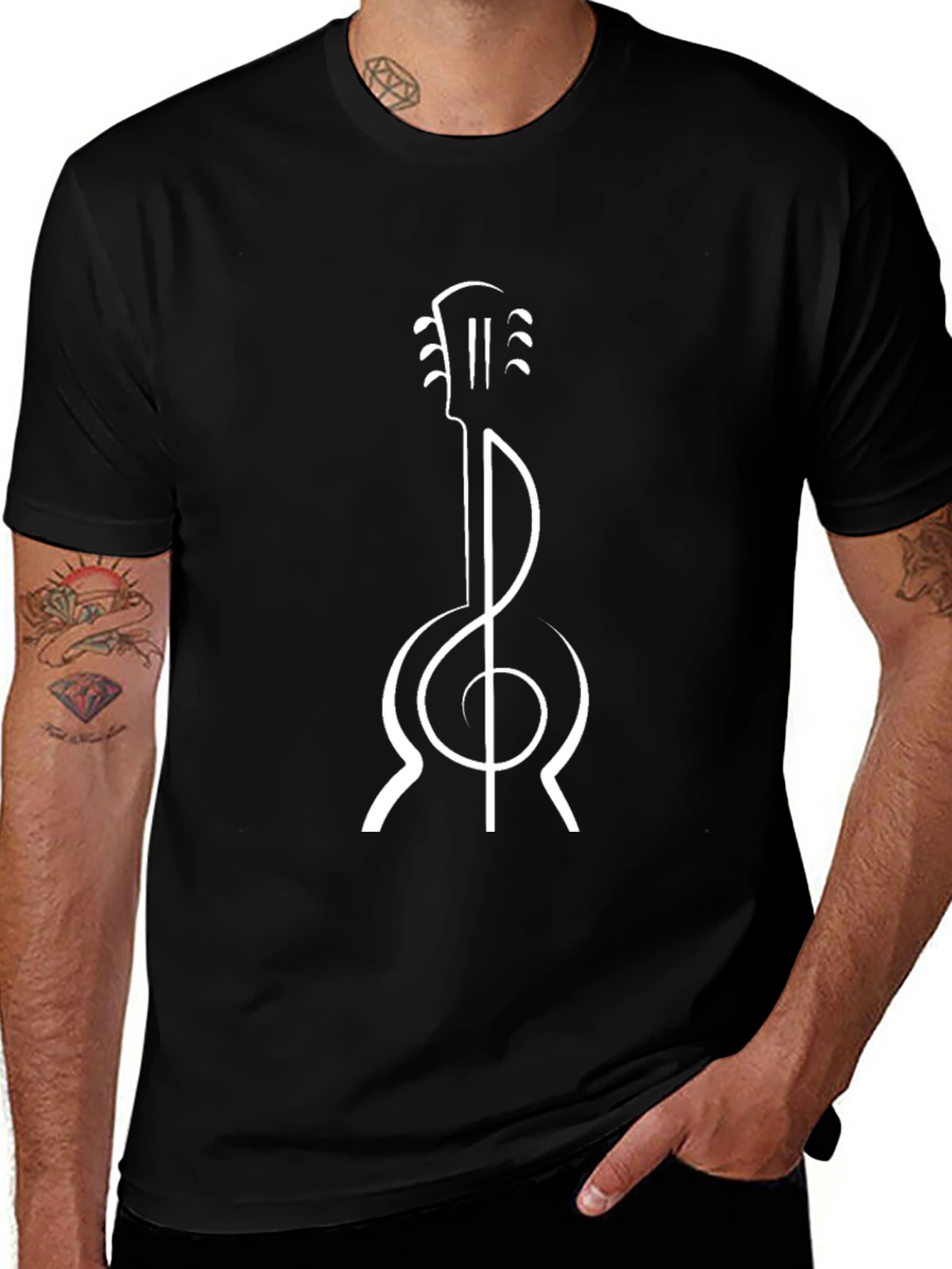 Guitar Clef Graphic Tee - Music Lovers Black T-Shirt
