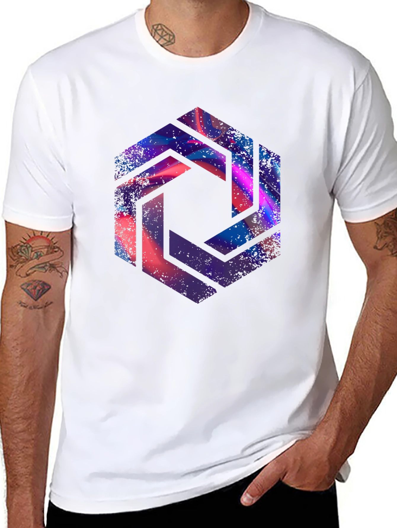 Abstract Hexagon Graphic Black T-Shirt