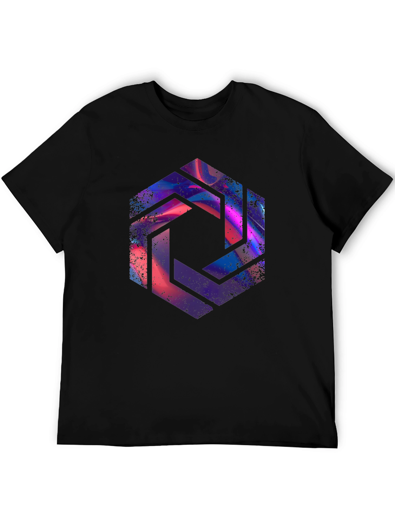 Abstract Hexagon Graphic Black T-Shirt