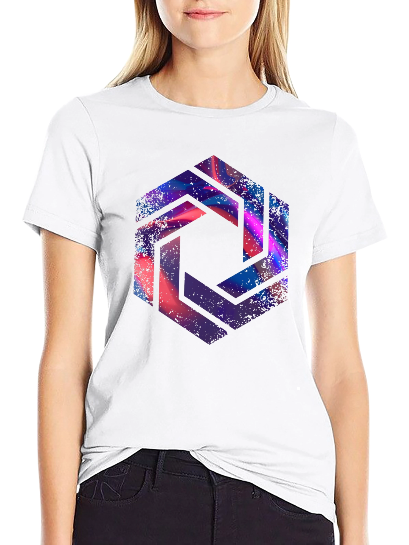 Abstract Hexagon Graphic Black T-Shirt