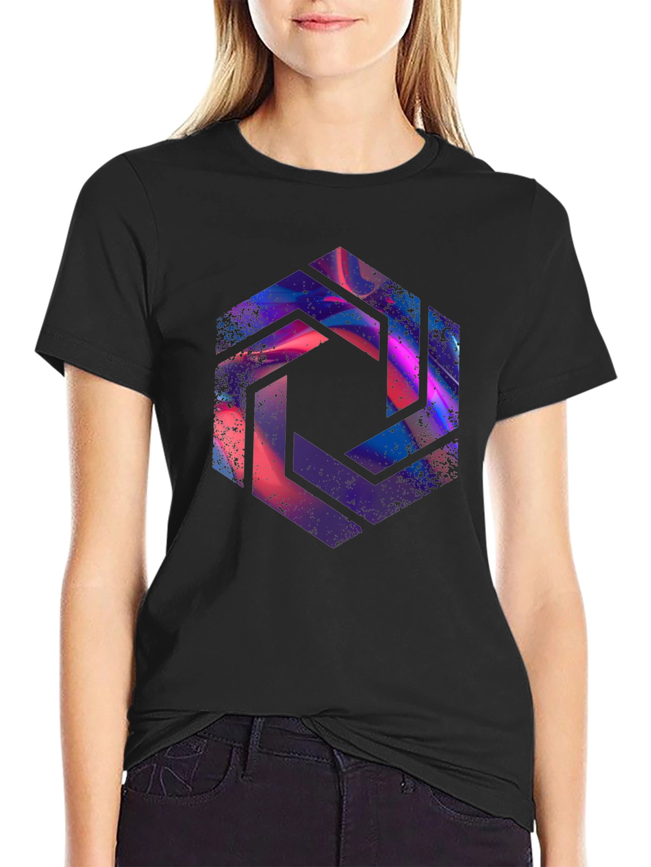 Abstract Hexagon Graphic Black T-Shirt