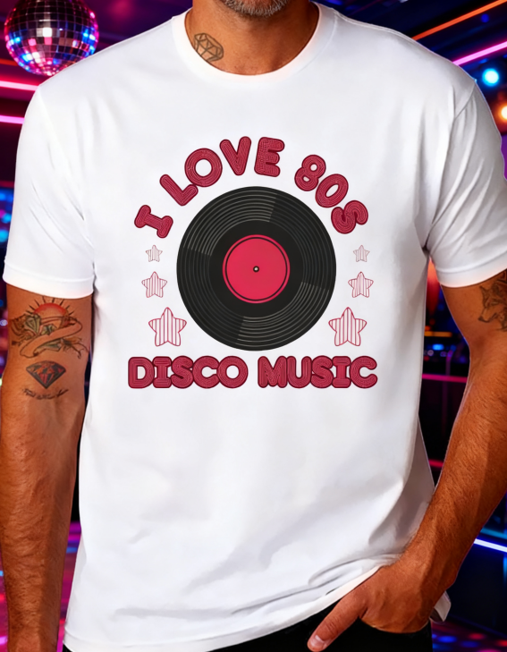 "I Love 80s Disco Music" Retro Graphic Tee
