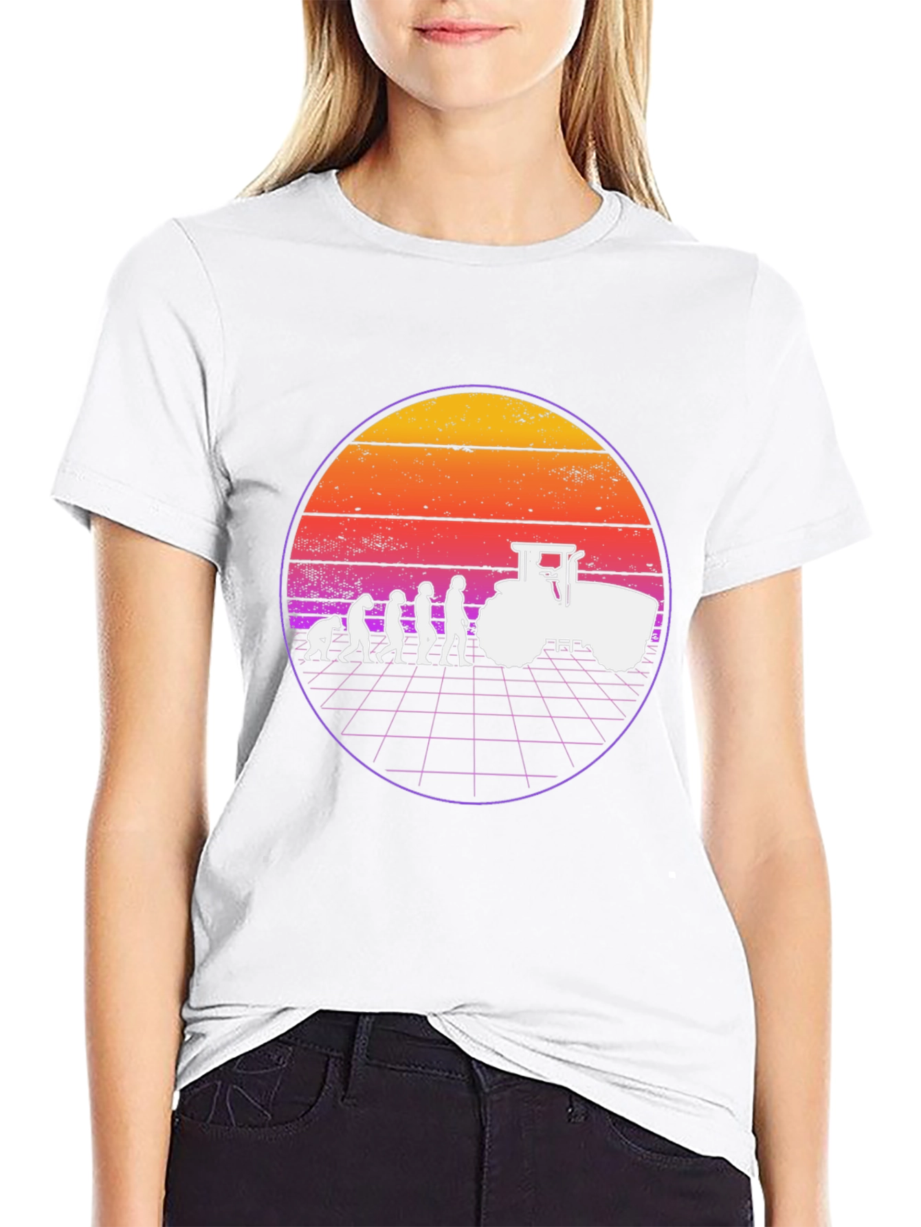 Evolution of Farming T-Shirt Retro Sunset Tractor