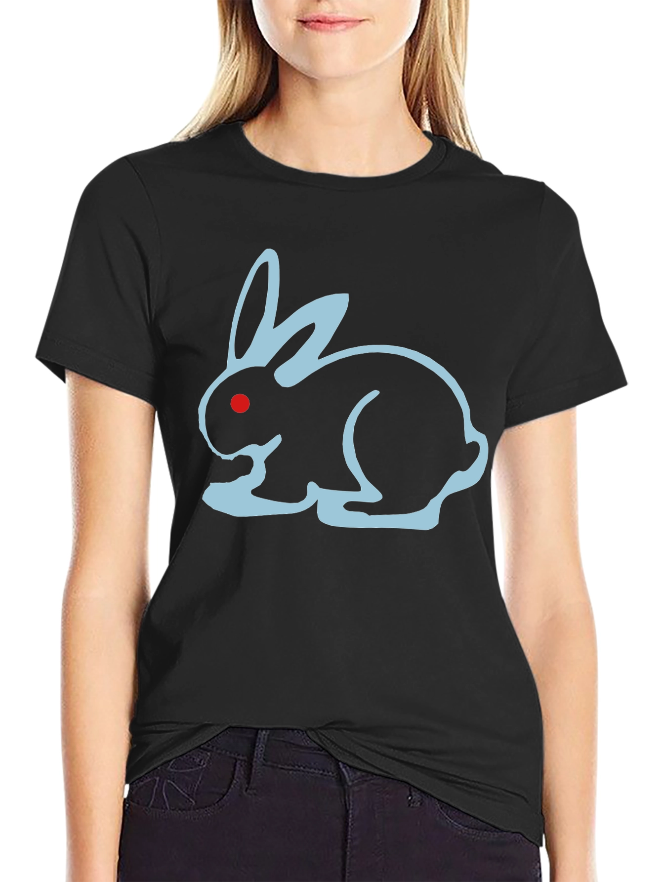 Black T-Shirt with Blue Bunny Design