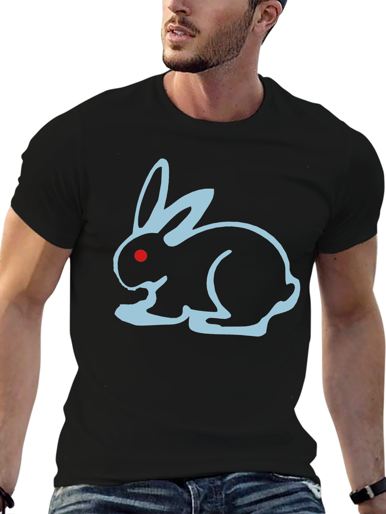 Black T-Shirt with Blue Bunny Design