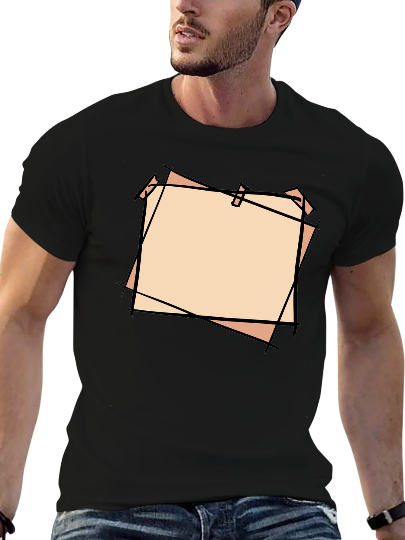 Black T-Shirt with Blank Peach Note Design